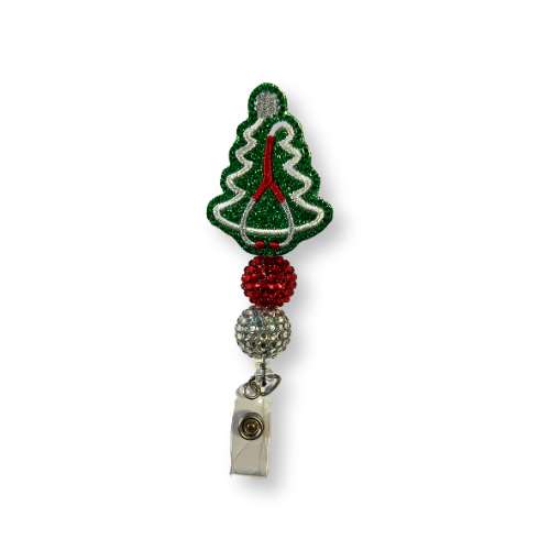 Christmas Tree Stethoscope Beaded Badge Reel