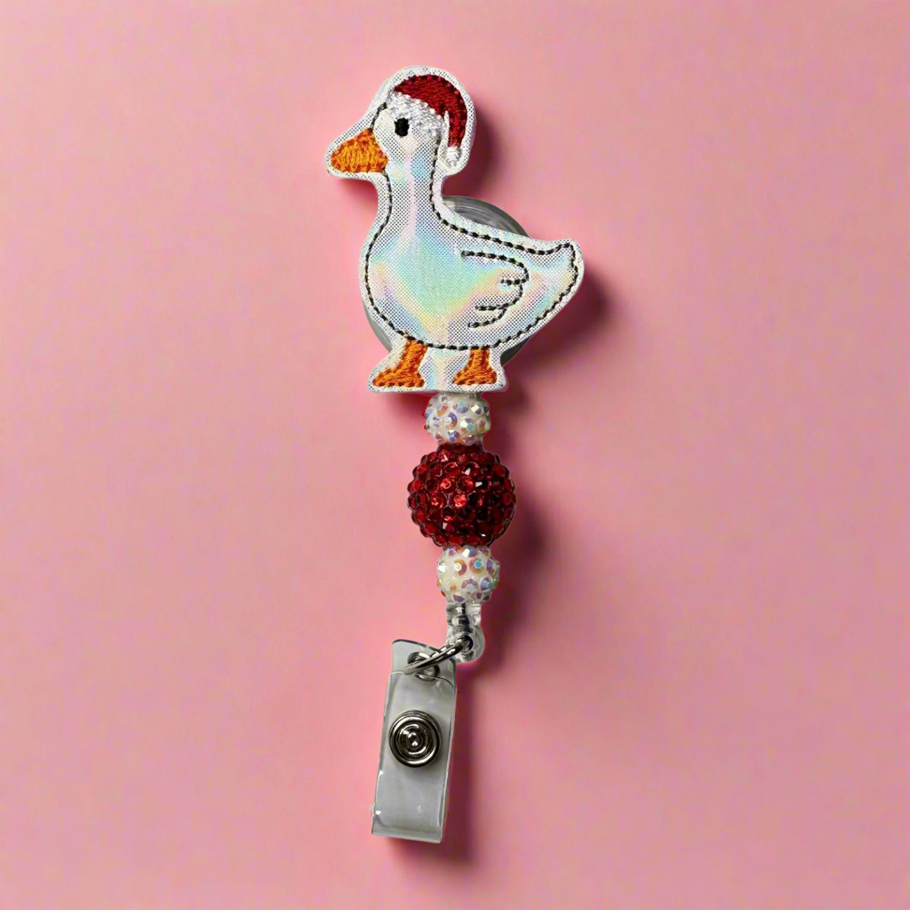 Santa Goose Beaded Badge Reel