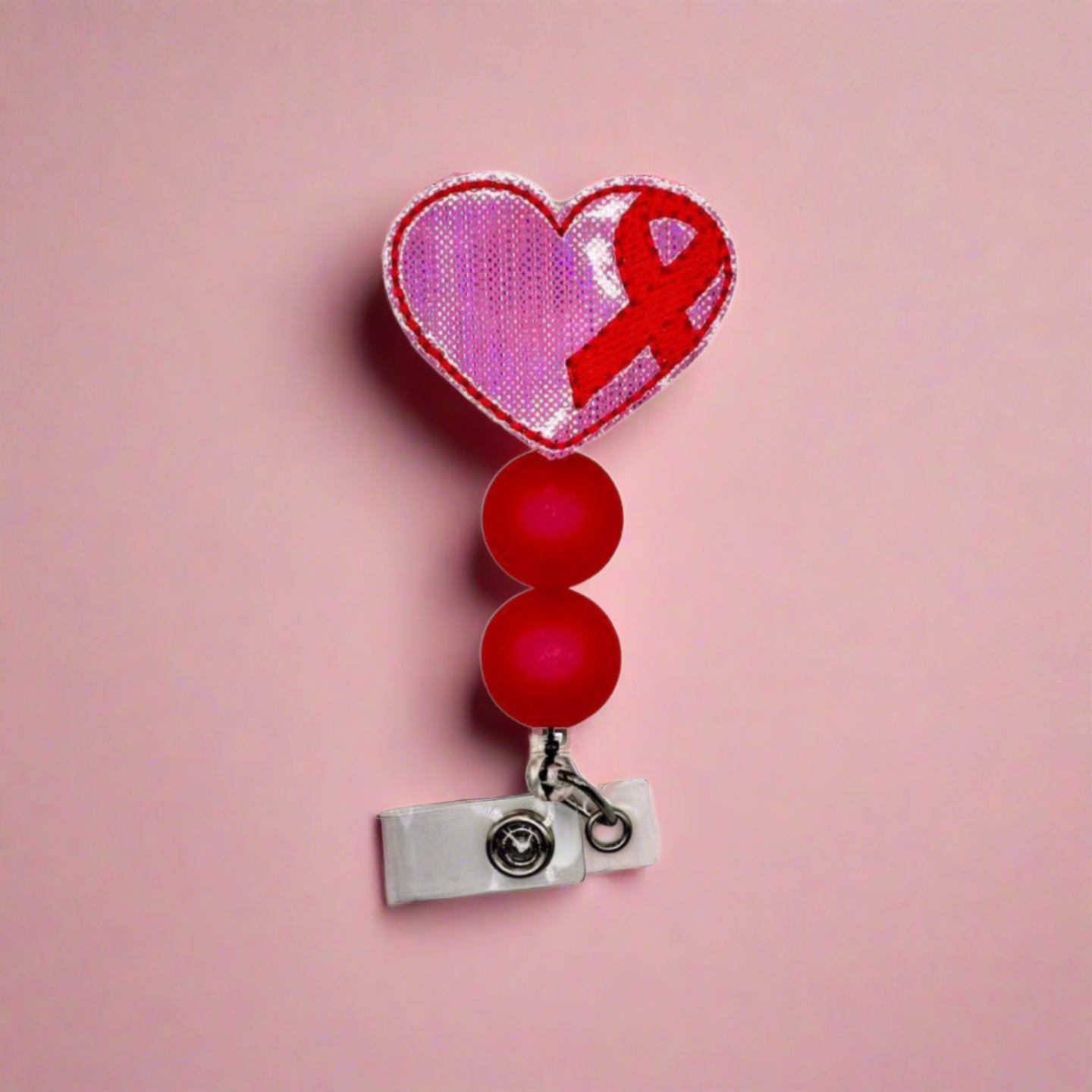 Pink Heart with Ribbon Badge Reel