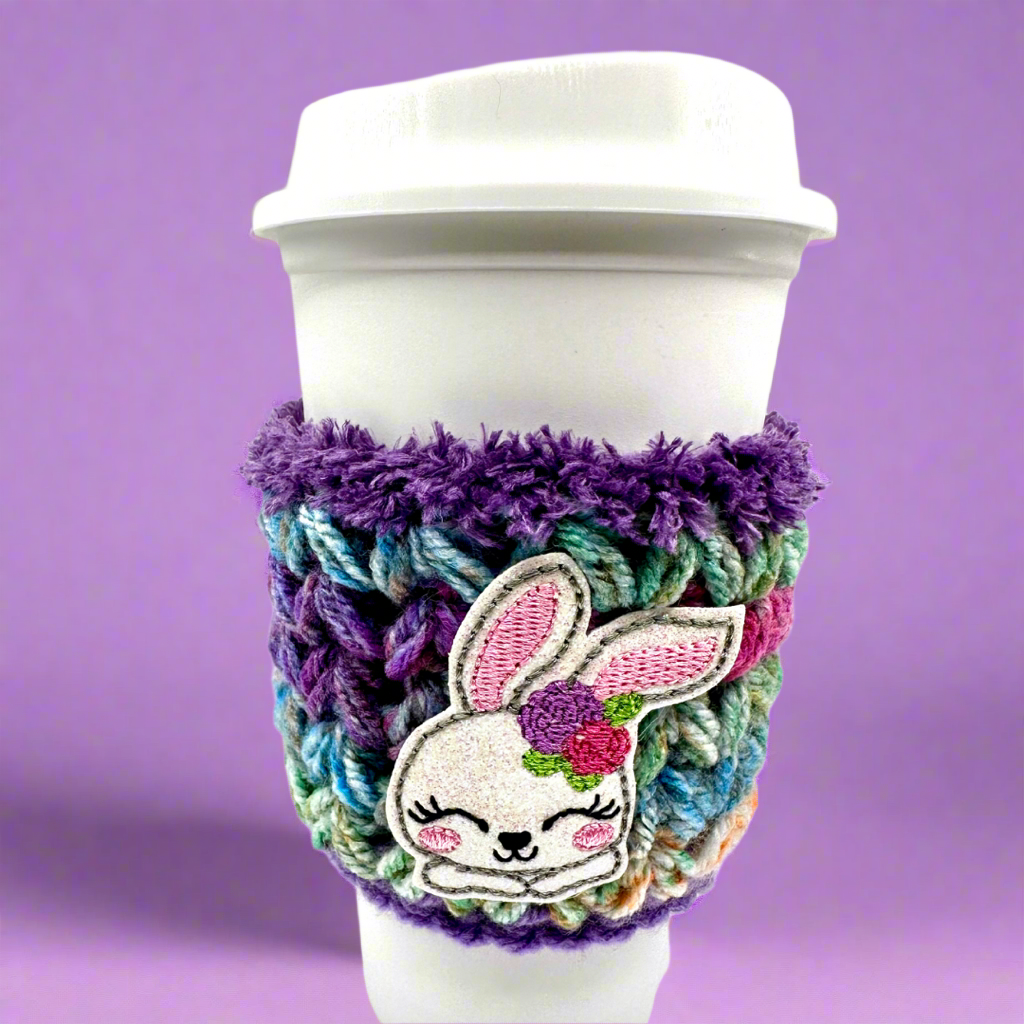 Bunny with Flowers Crocheted Coffee Cozy