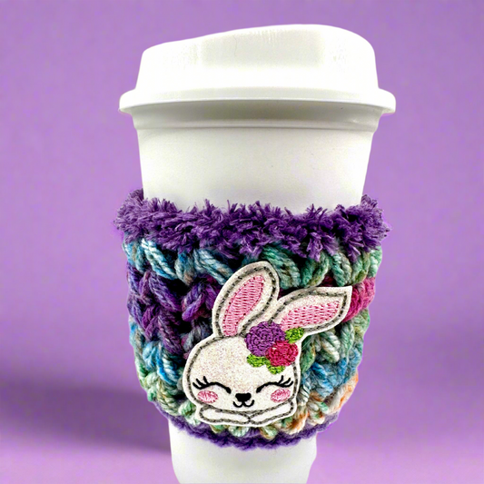 Bunny with Flowers Crocheted Coffee Cozy