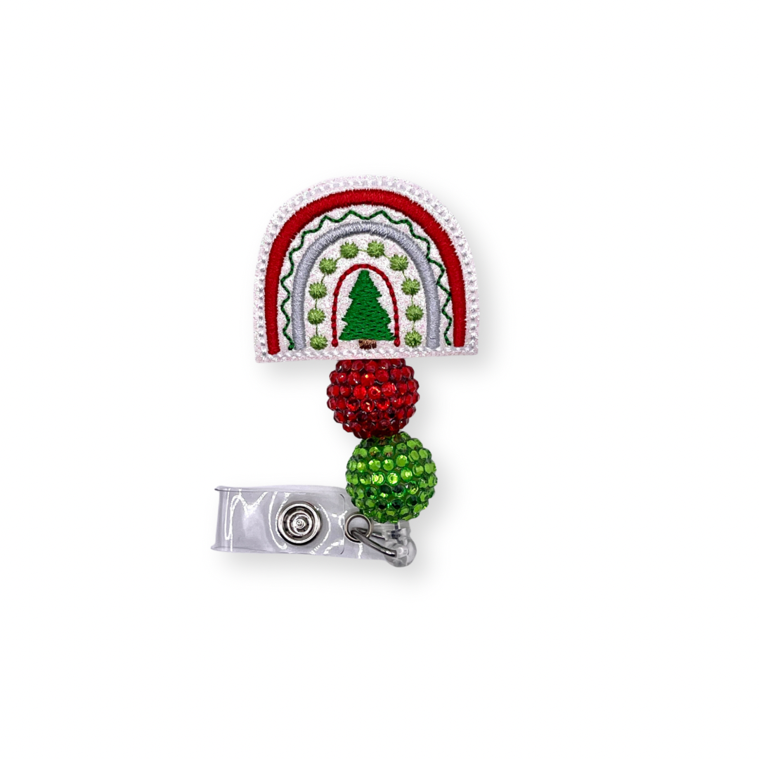 Christmas Tree Rainbow Beaded Badge Reel