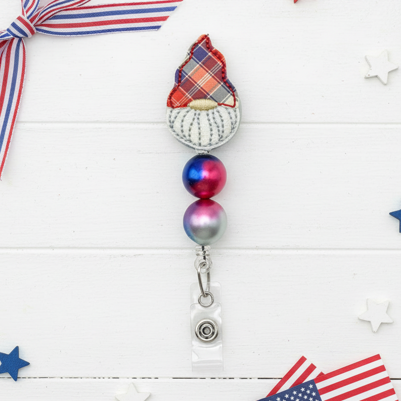 Patriotic Plaid Gnome Badge Reel