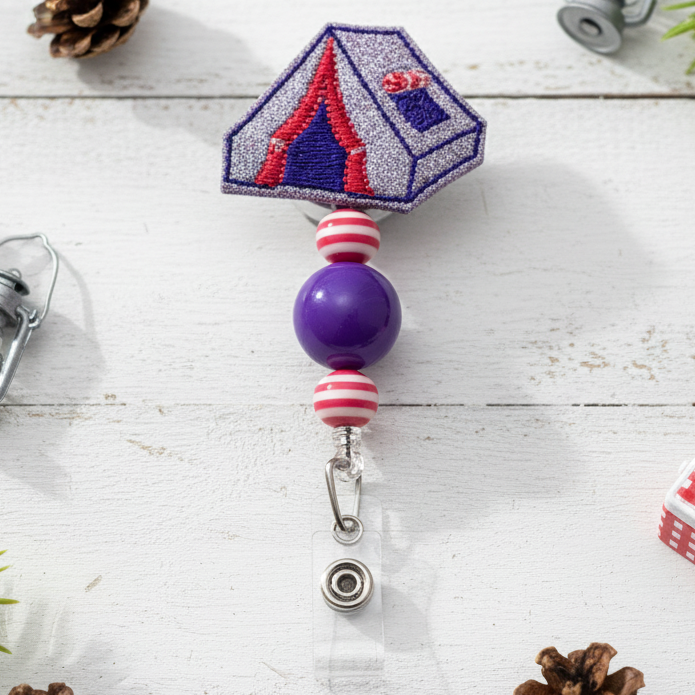 Purple Camping Tent Badge Reel