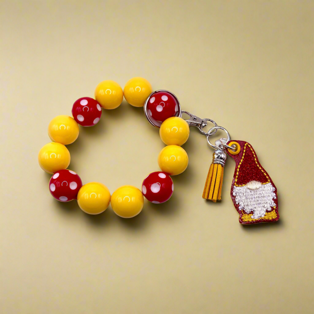 Red and Gold Keychain with Beaded Wristlet