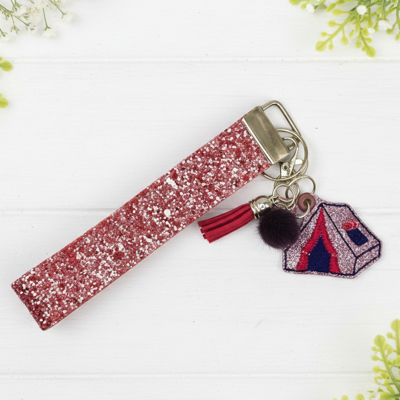 Purple Camping Tent Keychain and Wristlet, handmade keychain wristlet