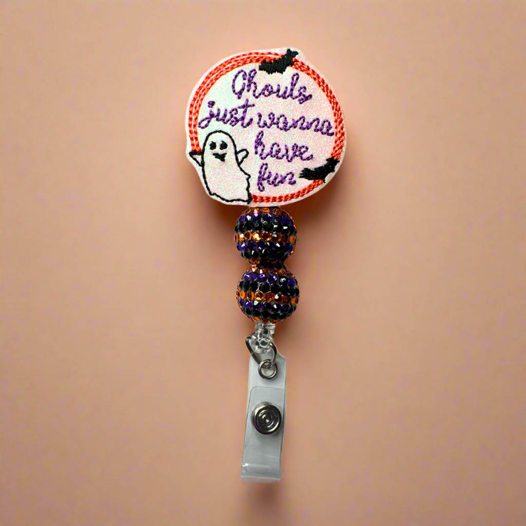 Ghouls Just Want To Have Fun Beaded Badge Reel