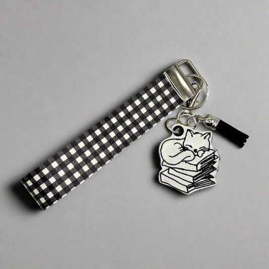 Cat on Books Keychain and Wristlet