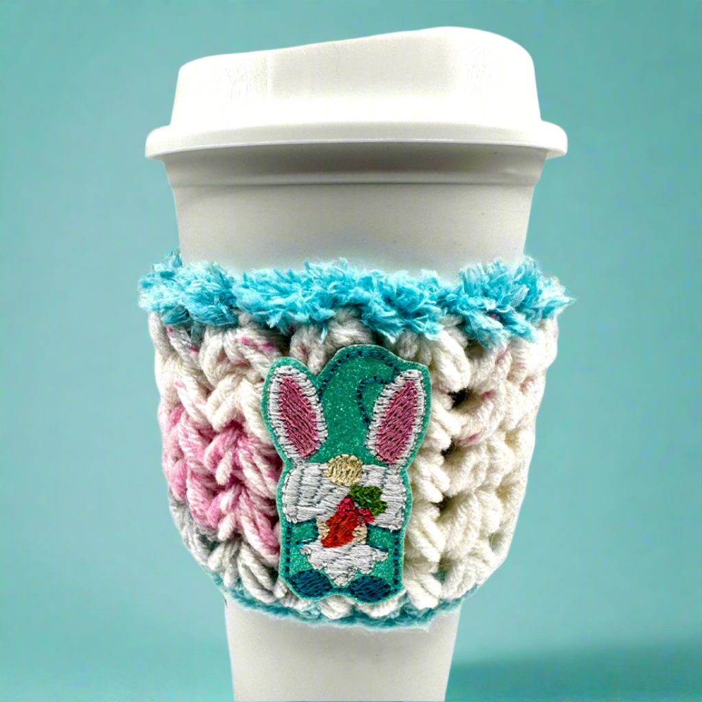 Blue Bunny Gnome Crocheted Coffee Cozy