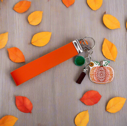 Embroidery Pumpkin Keychain and Wristlet, handmade keychain wristlet - view 3