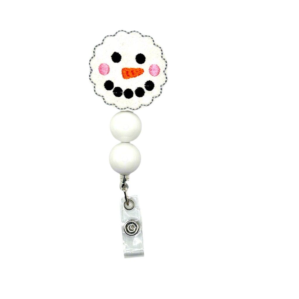 Snowman Head Beaded Badge Reel