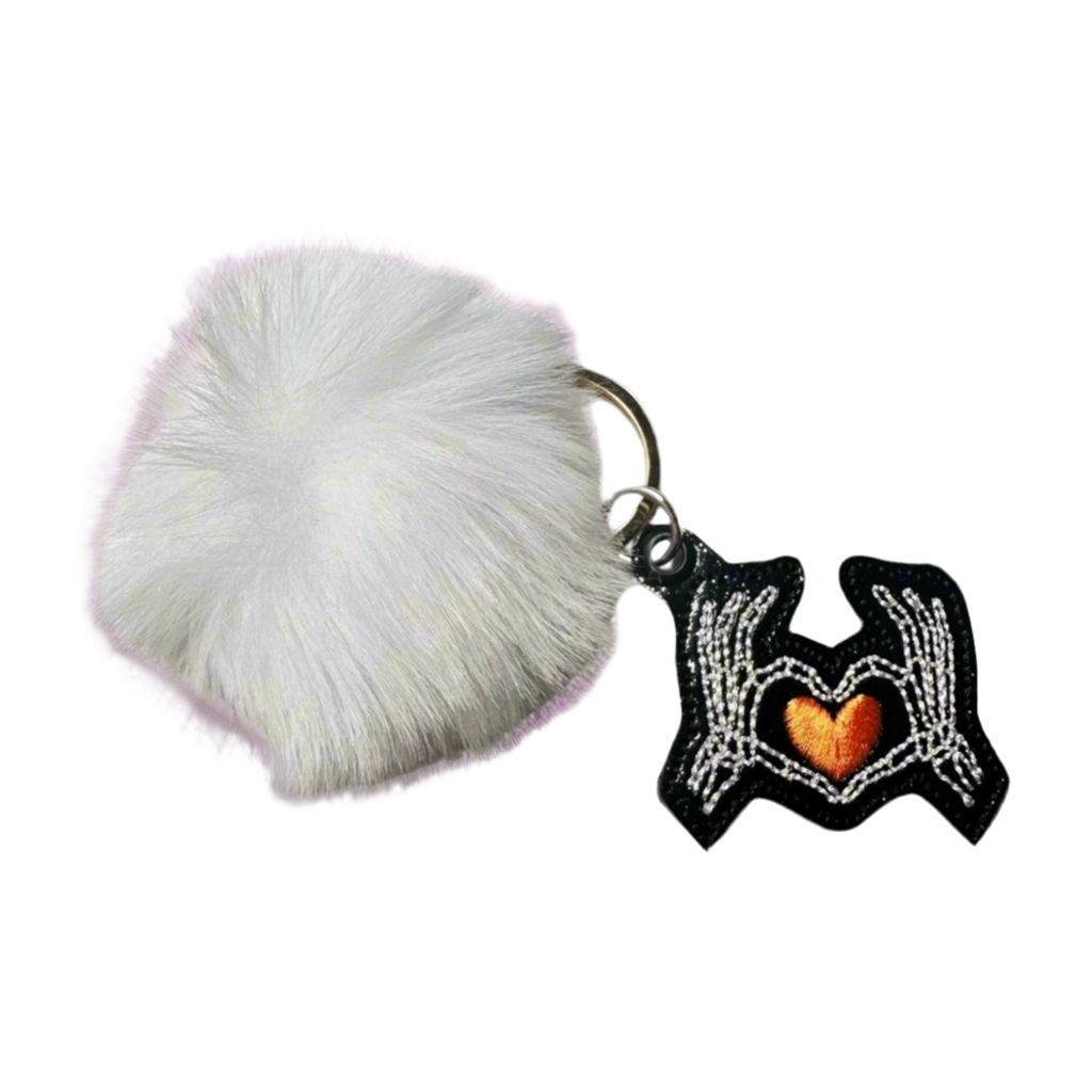Skeleton Hand Heart Pom Pom Keychain