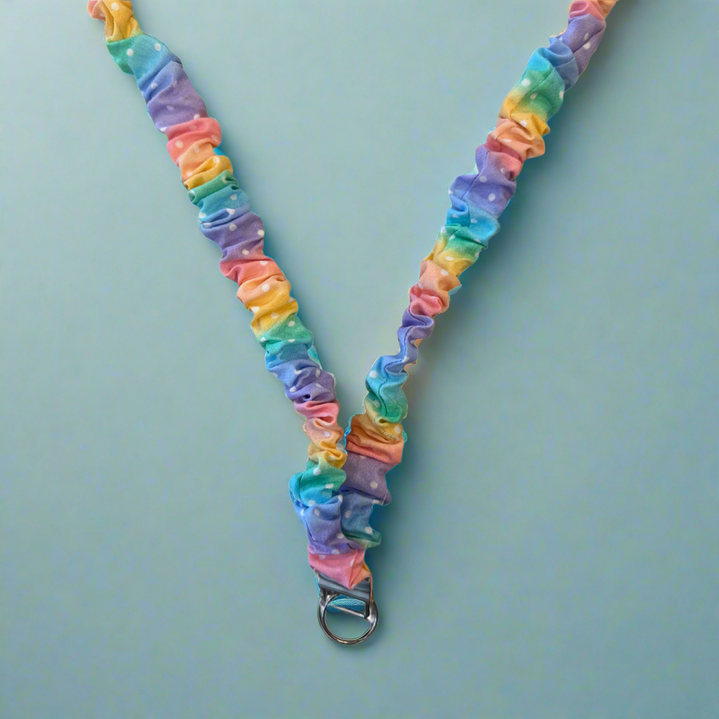 Rainbow Polka Dot Scrunchie Lanyard