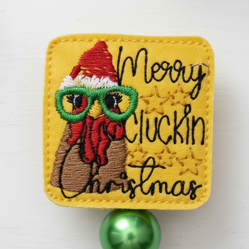 Merry Clucking Christmas Badge Reel, handmade retractable ID badge reel - view 2