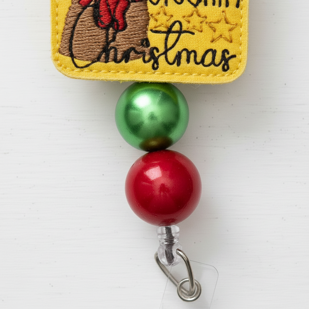 Merry Clucking Christmas Badge Reel, handmade retractable ID badge reel - view 3