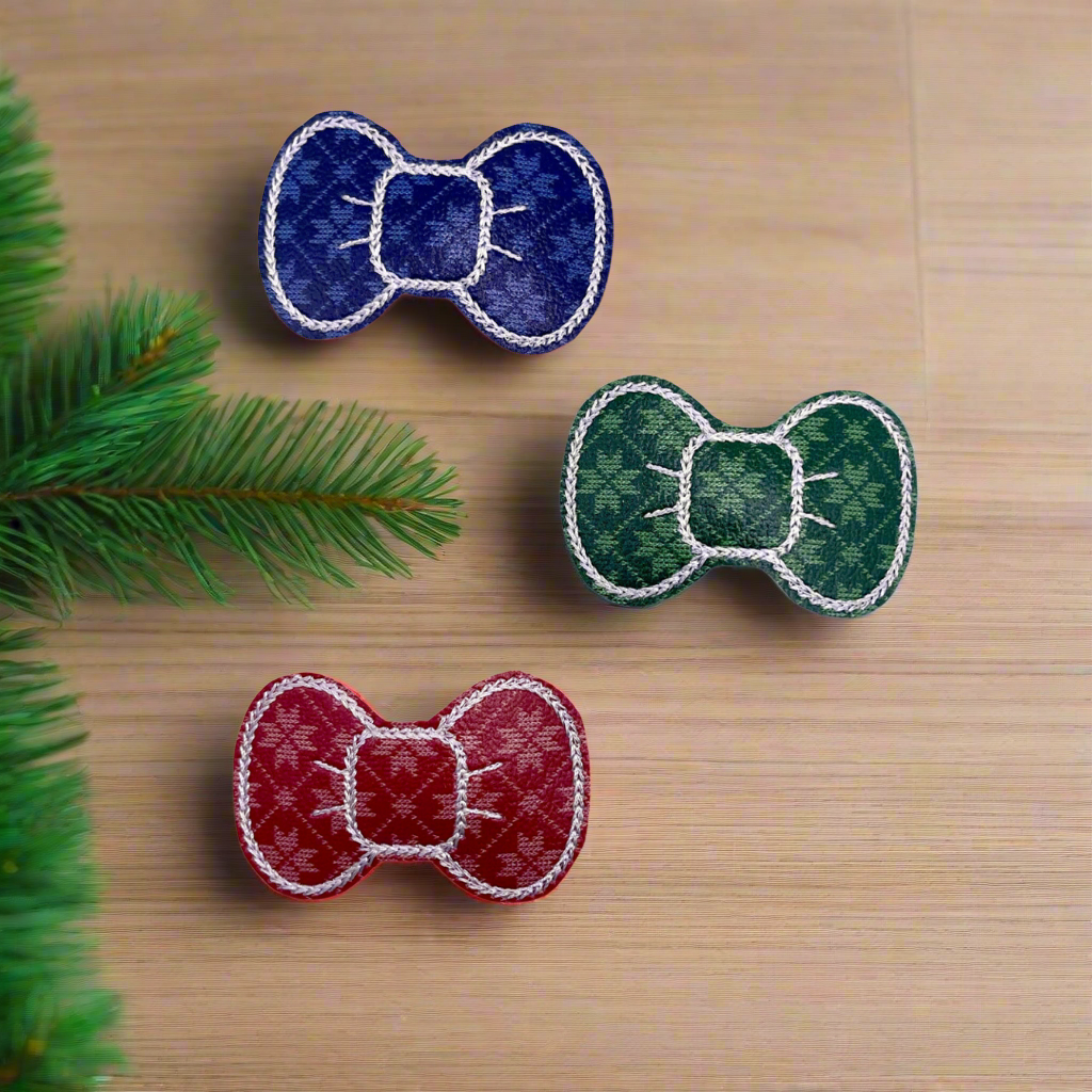 Red, blue and green snowflake sweater Christmas hair clip set, handmade hair accessory - view 2