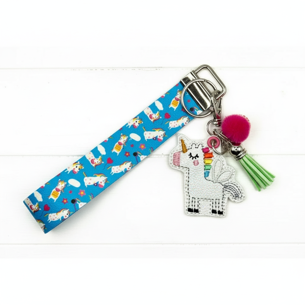 Rainbow Unicorn Keychain and Wristlet, handmade keychain wristlet