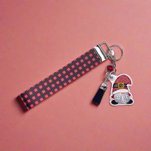 Santa Gnome Keychain with Buffalo Plaid Wristlet