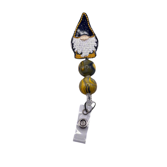 Black and Gold Gnome Beaded Badge Reel
