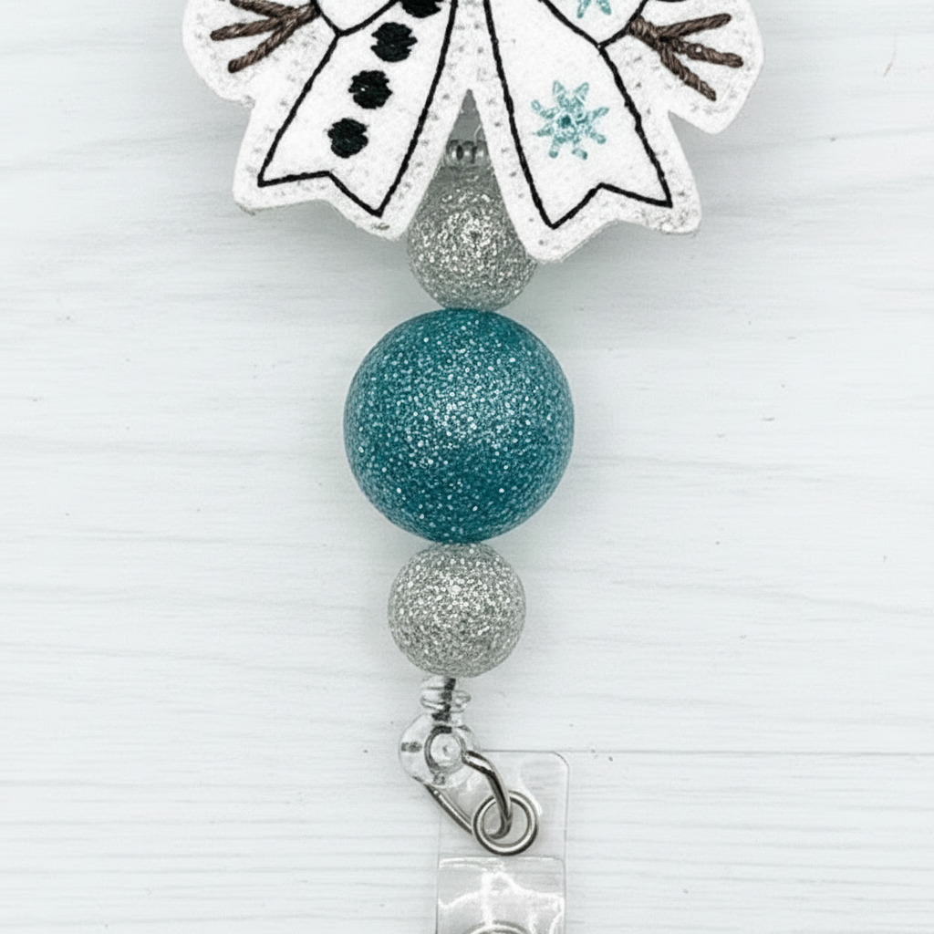 Snowman Bow Badge Reel, handmade retractable ID badge reel - view 3