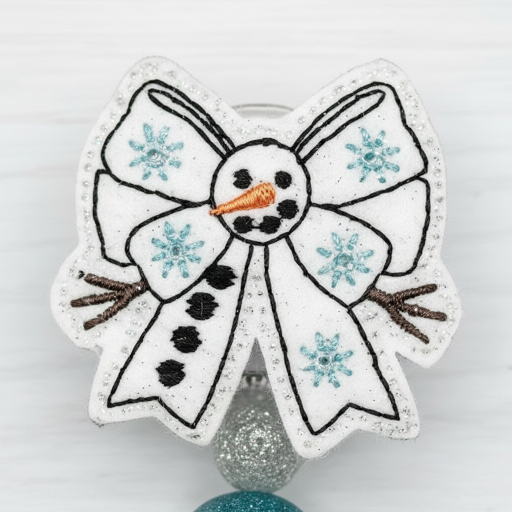 Snowman Bow Badge Reel, handmade retractable ID badge reel - view 2