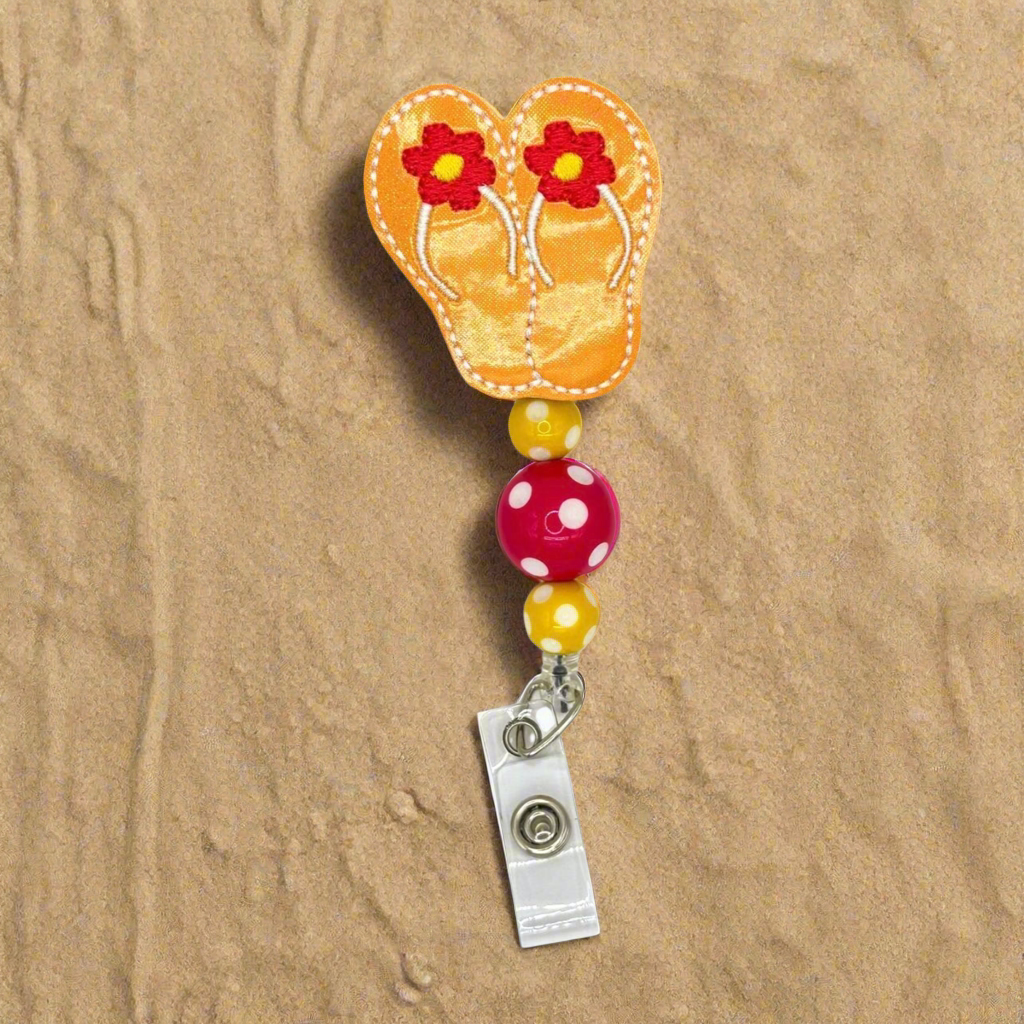 Orange Flip Flop Badge Reel