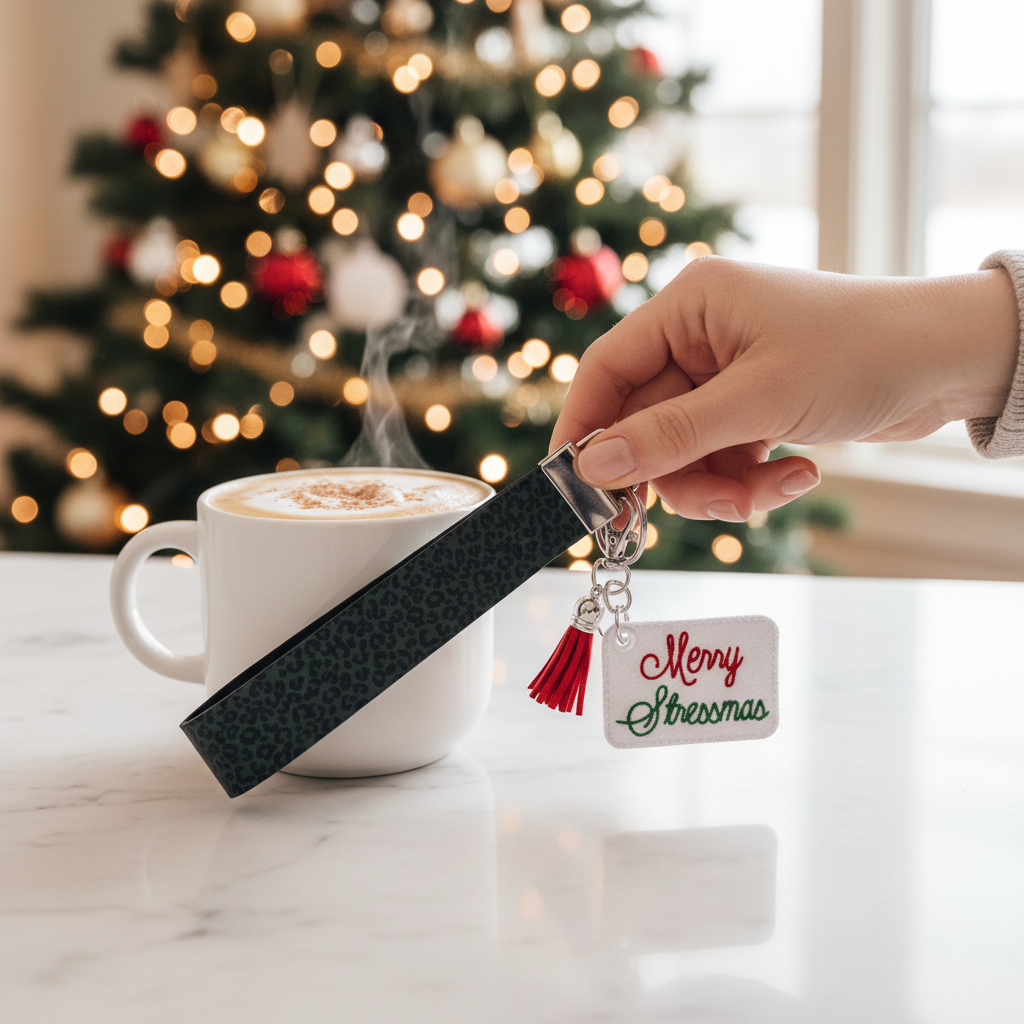 Merry Stressmas Keychain and Wristlet