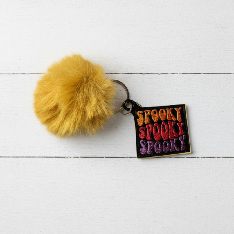 Spook Spooky Spooky Pom Pom Keychain, handmade keychain