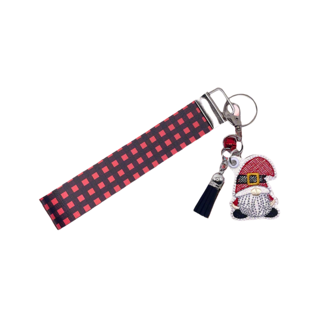 Santa Gnome Keychain with Buffalo Plaid Wristlet