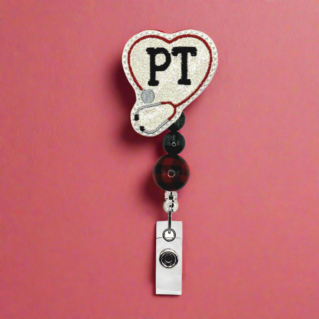 Physical Therapy Stethoscope Heart Beaded Badge Reel