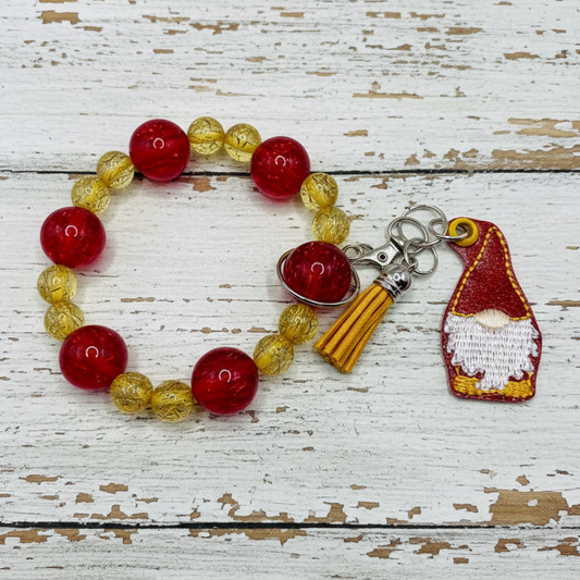 Red and Gold Keychain with Beaded Wristlet