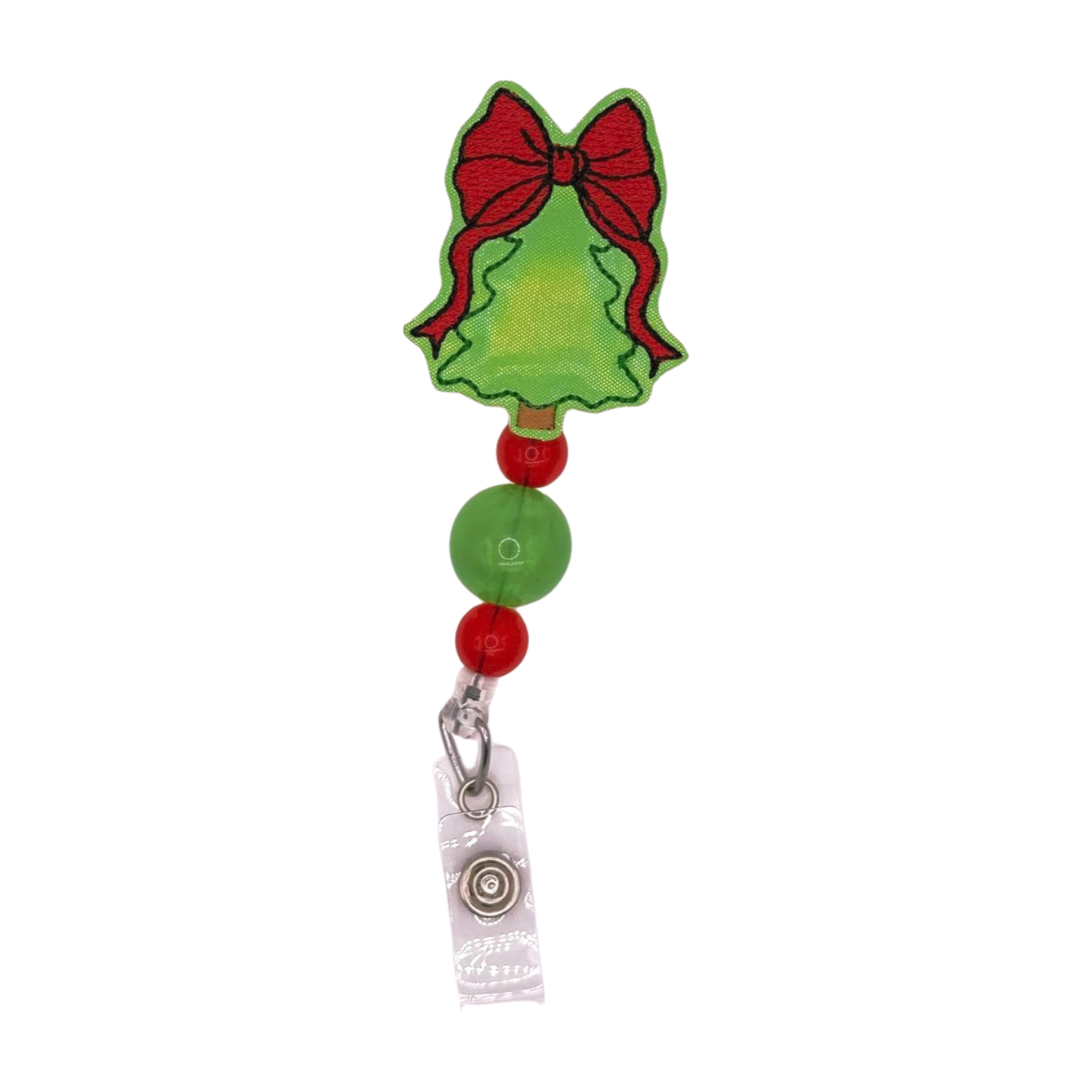 Tree with Red Bow Beaded Badge Reel