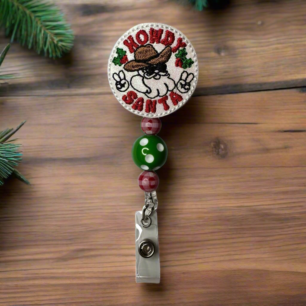 Howdy Santa Beaded Badge Reel