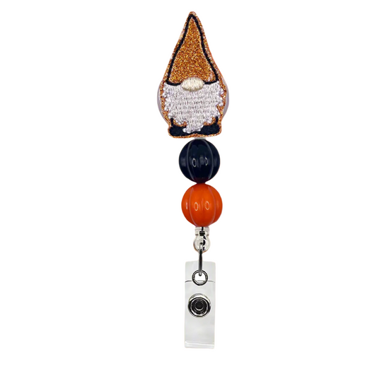 Black and Orange Gnome Beaded Badge Reel