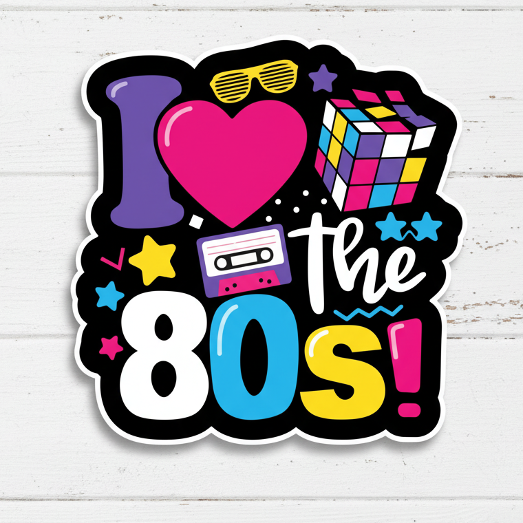 I love the 80s Sticker, handmade sticker - view 3