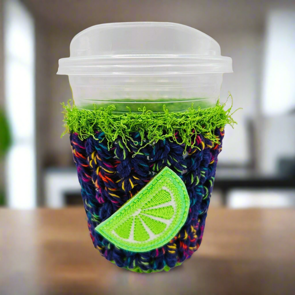Lime cozy, handmade drink sleeve
