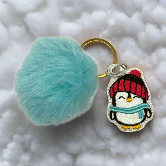 Winter Penguin Pom Pom Keychain