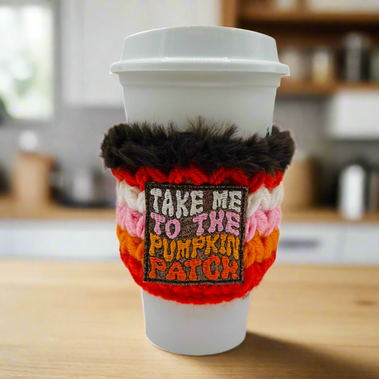 Take me to the pumpkin patch coffee cozy