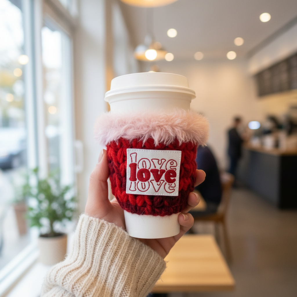 Love Love Love Coffee Cozy, handmade drink sleeve - view 2