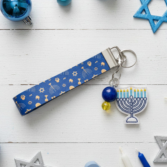 Menorah Keychain and Wristlet, handmade keychain wristlet - view 2