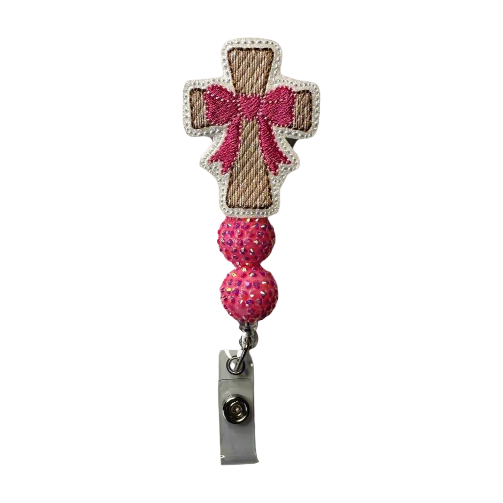 Cross with Bow Badge Reel