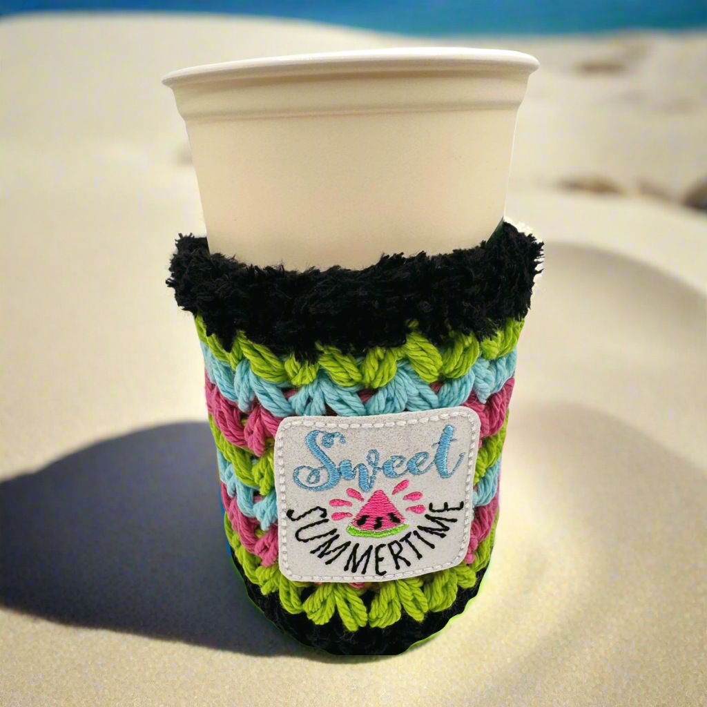 Sweet summertime cold drink cozy, handmade drink sleeve