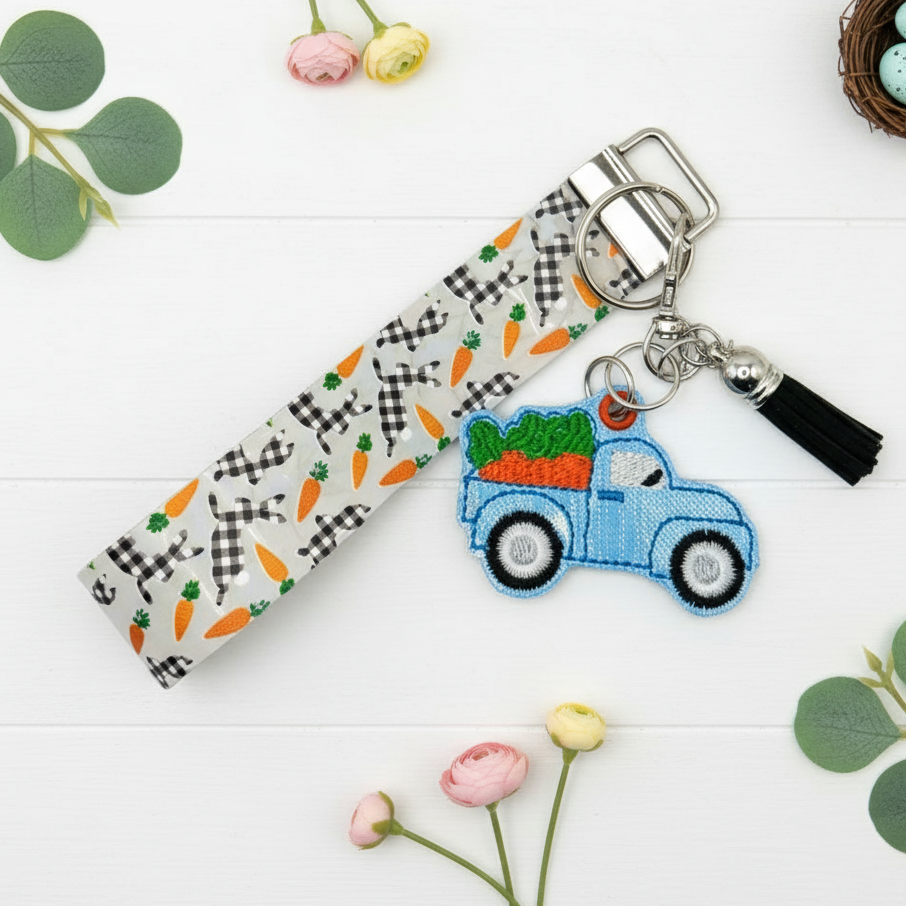 Blue Truck with Carrots Keychain and Wristlet