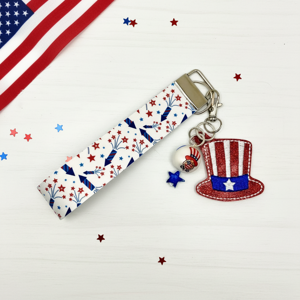 Uncle Sam Hat Keychain and Wristlet, handmade keychain wristlet