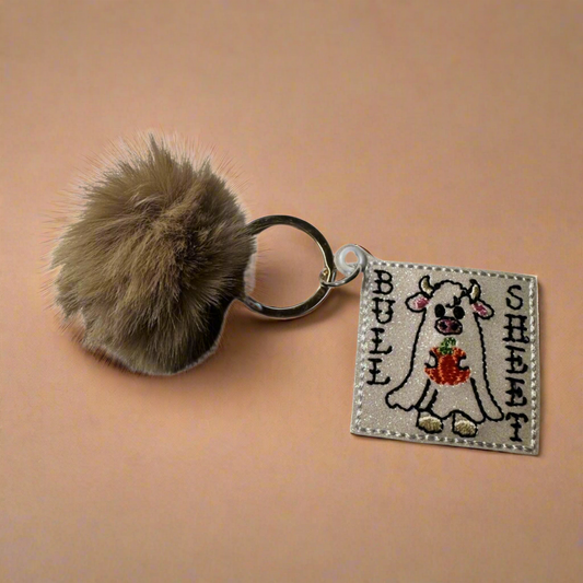 Bull Sheet Pom Pom Keychain