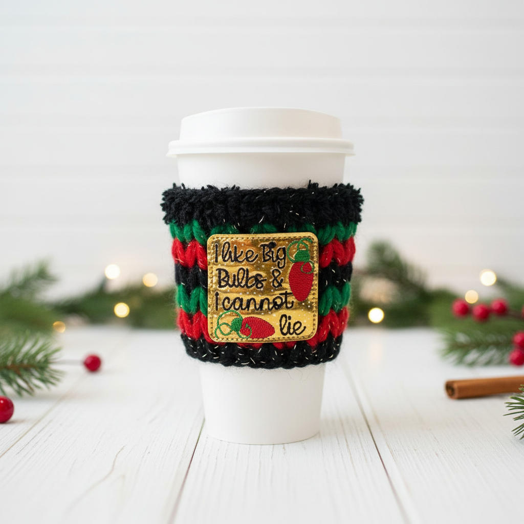 I Like Big Bulbs and I Cannot Lie Coffee Cozy, handmade drink sleeve