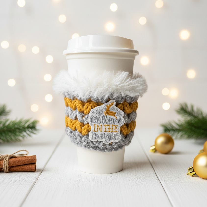 Believe in the Magic Coffee Cozy, handmade drink sleeve