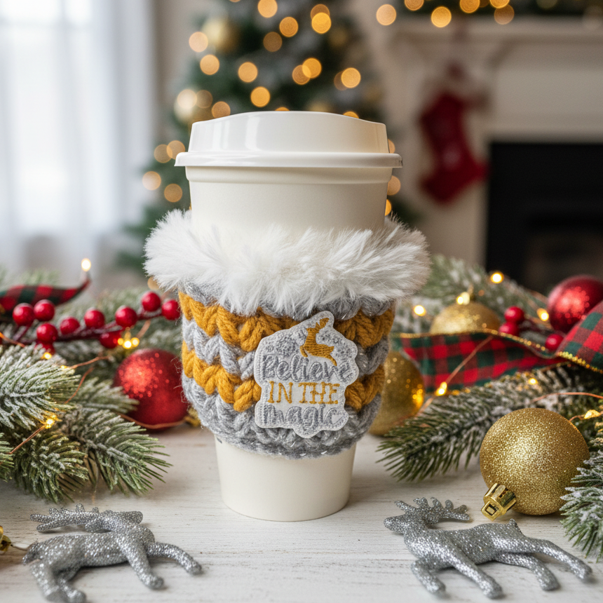 Believe in the Magic Coffee Cozy, handmade drink sleeve - view 2