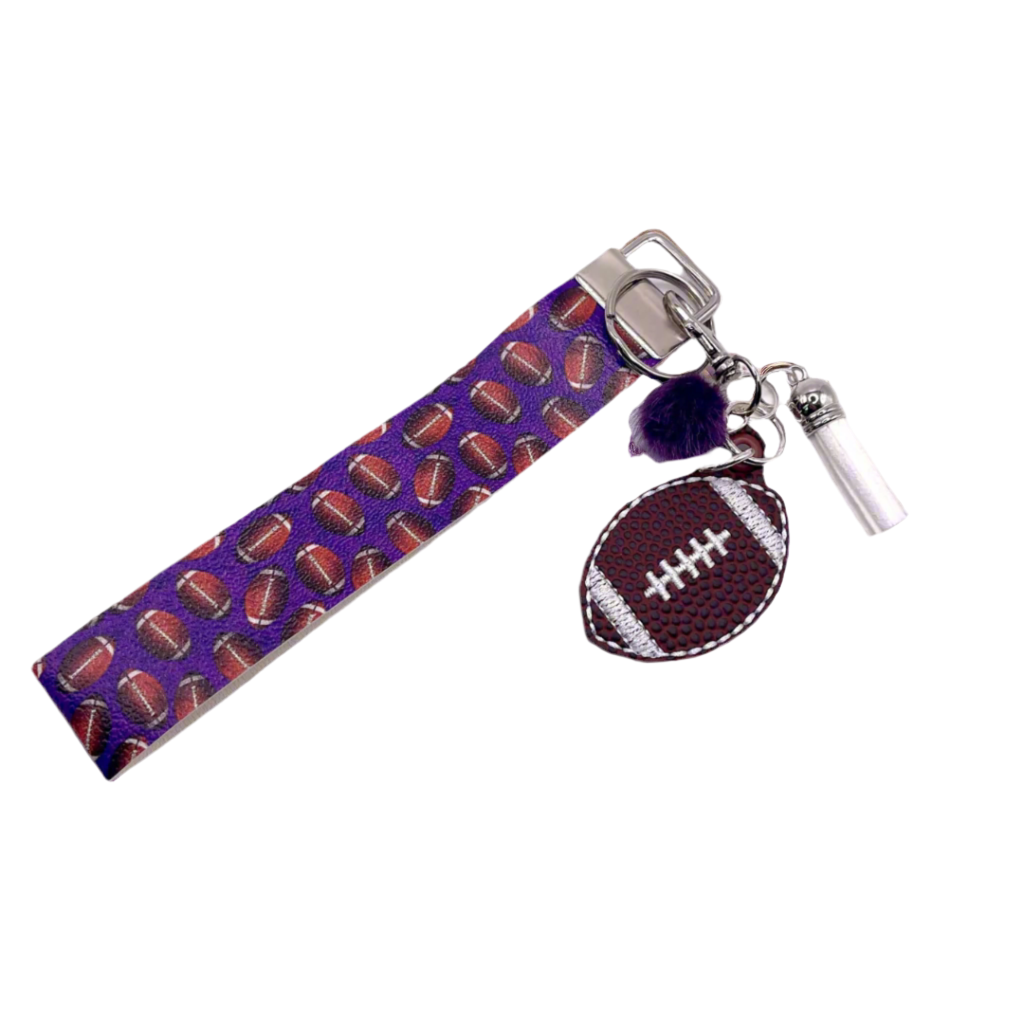 Purple and White Football Keychain and Wristlet