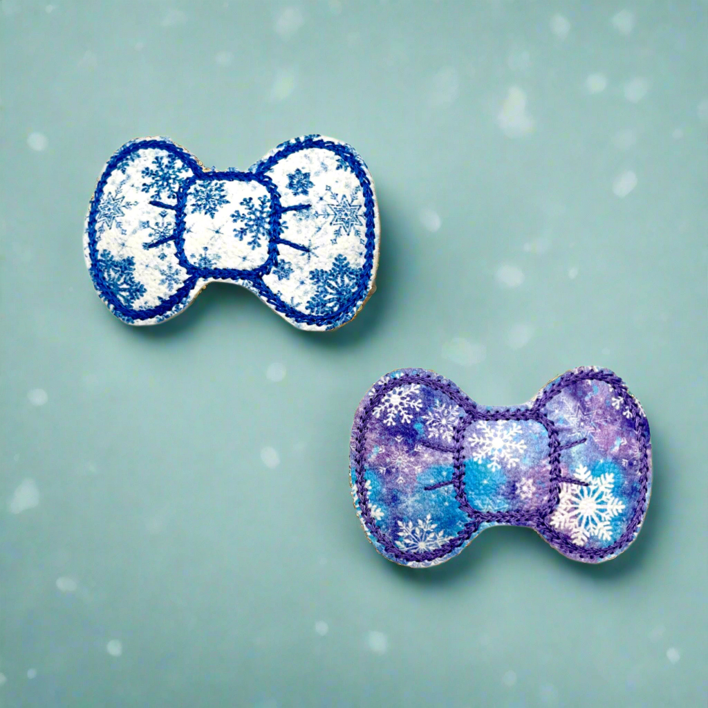 Blue and Purple Snowflake Bow Clips, handmade hair accessory - view 2